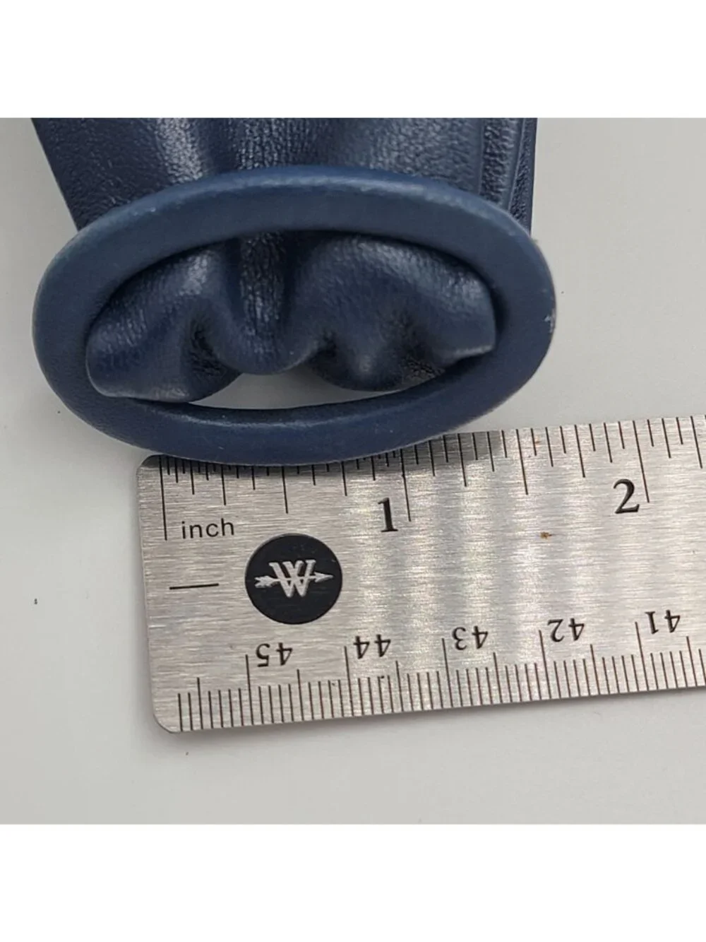 Vtg 50s Navy Blue  Leather Belt With Oval Knotted Buckle Design Adjustable Tie C
